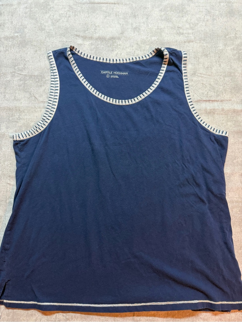 Midnight by Carole Hochman Navy Tank Top with White Stripe Trim Size Large